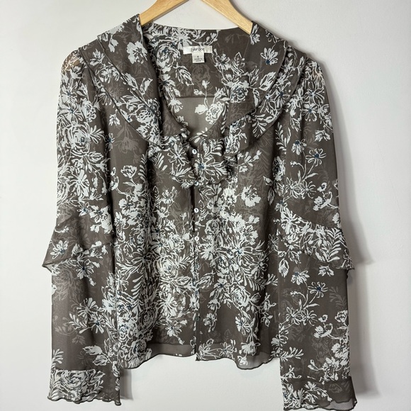 Tyler boe Silk floral ruffle blouse Size 6 - Picture 1 of 7